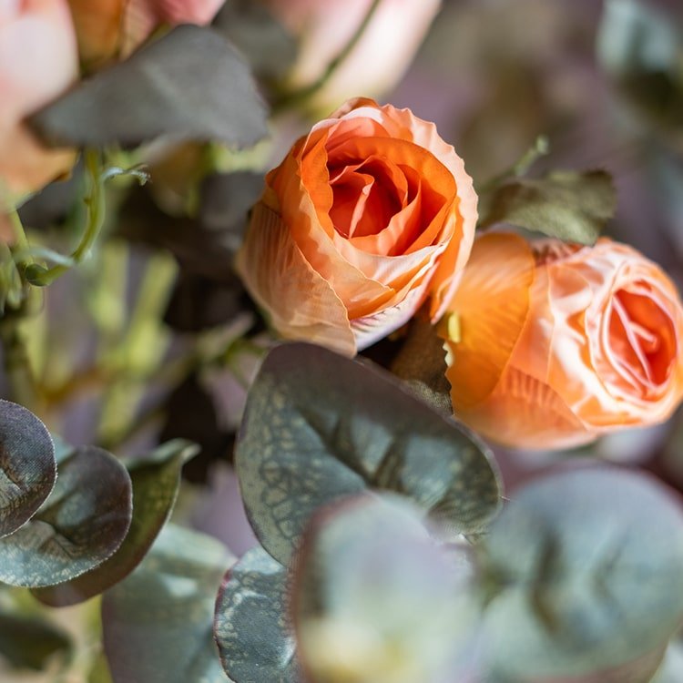 Faux Artificial Flower Dry Rose Stem Champagne or Orange 23" Tall