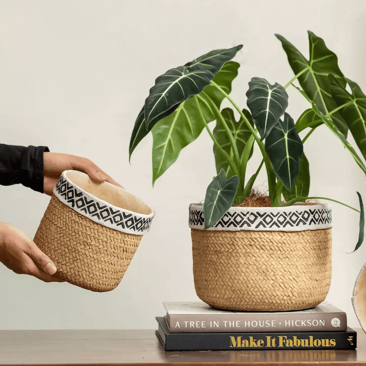 Patterned Rattan Cement Planter