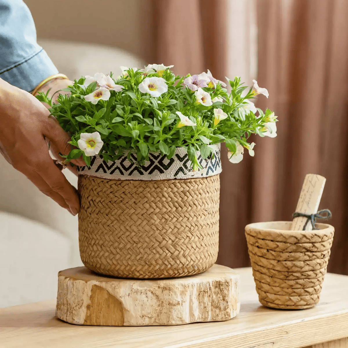 Patterned Rattan Cement Planter