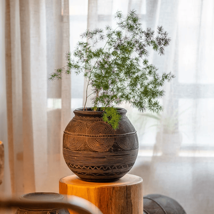 Tribal Carved Cement Planter