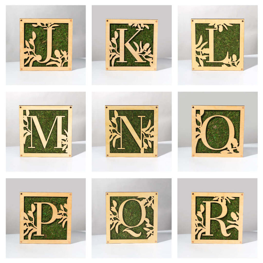 Monogrammed Moss Frame - Wooden Botanical Wall Art Letter "T"