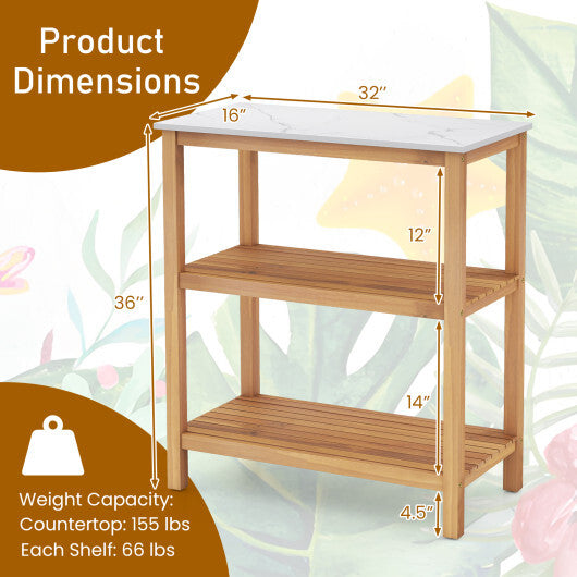 3-Tier Garden Potting Bench Table with Marble-Like Countertop