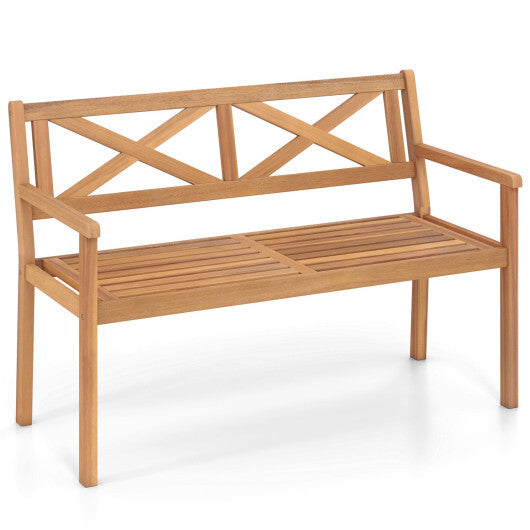 2-Person Patio Acacia Wood Garden Chair with Armrests and Backrest for Backyard