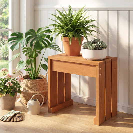 Outdoor Garden Bench Single Person Patio Backless Bench with Solid Wooden Frame