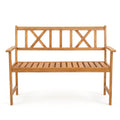 2-Person Patio Acacia Wood Garden Chair with Armrests and X-Shaped Backrest for Garden