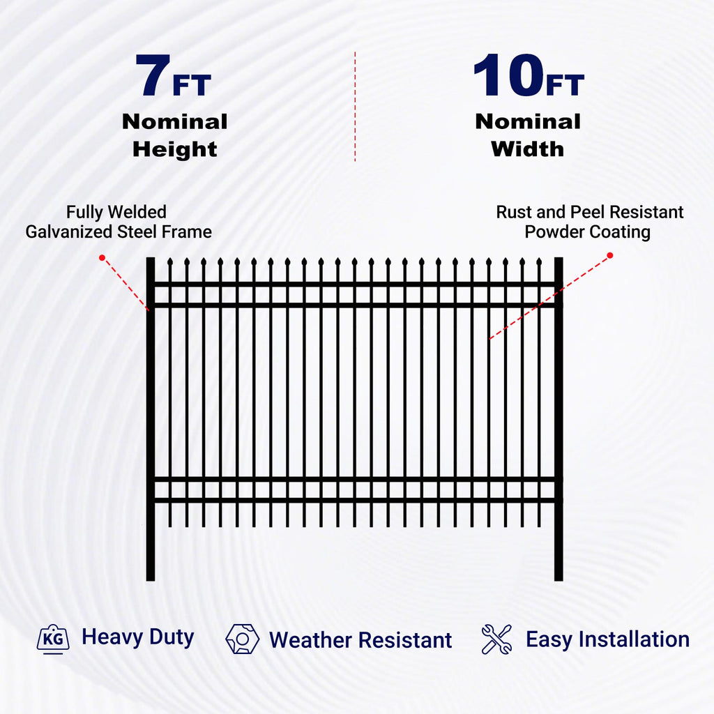 10x7 ft Steel Fence with 4 Rails, 30 Panels