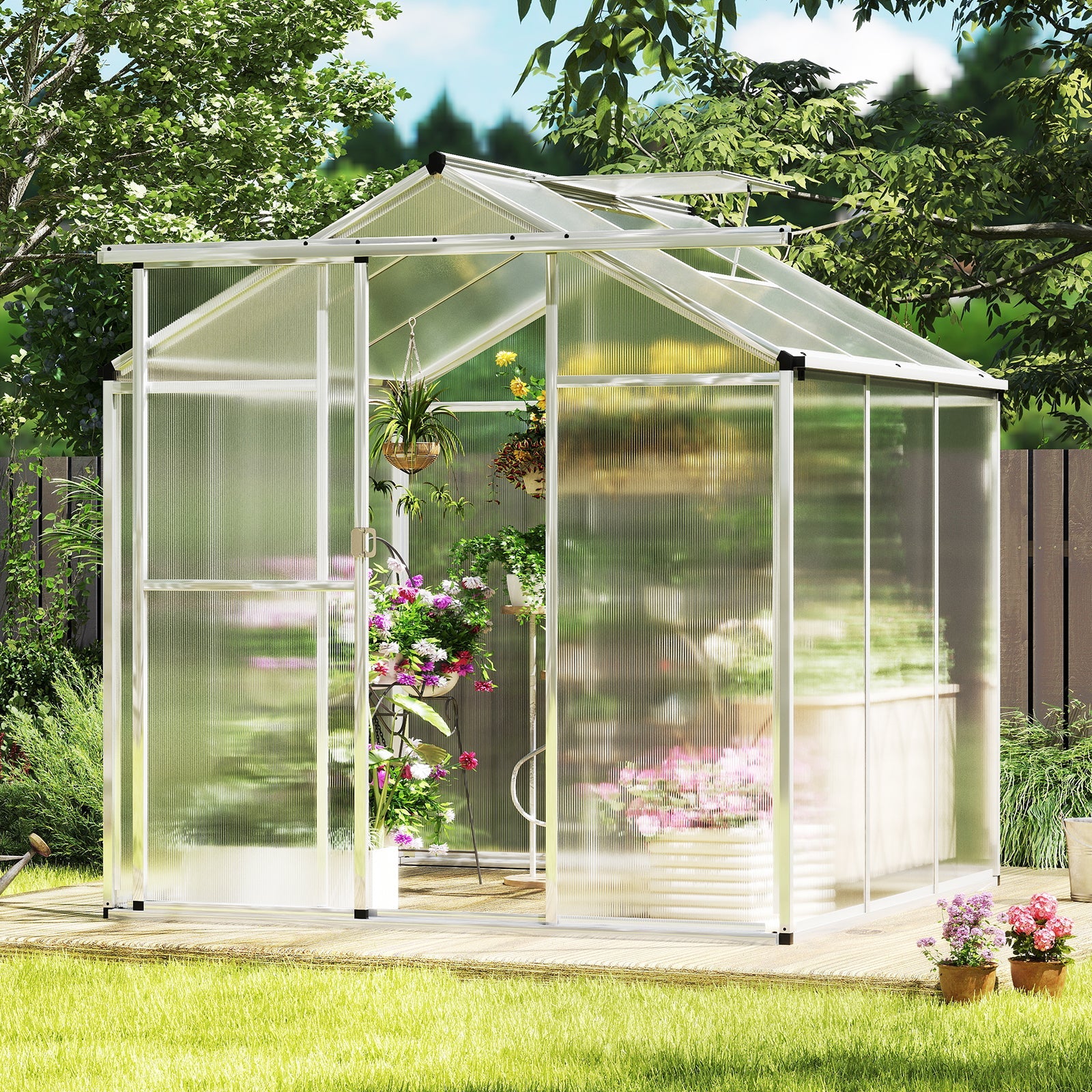 Large Walk-in Greenhouse with Rain Gutters and Polycarbonate Panels-6 FT