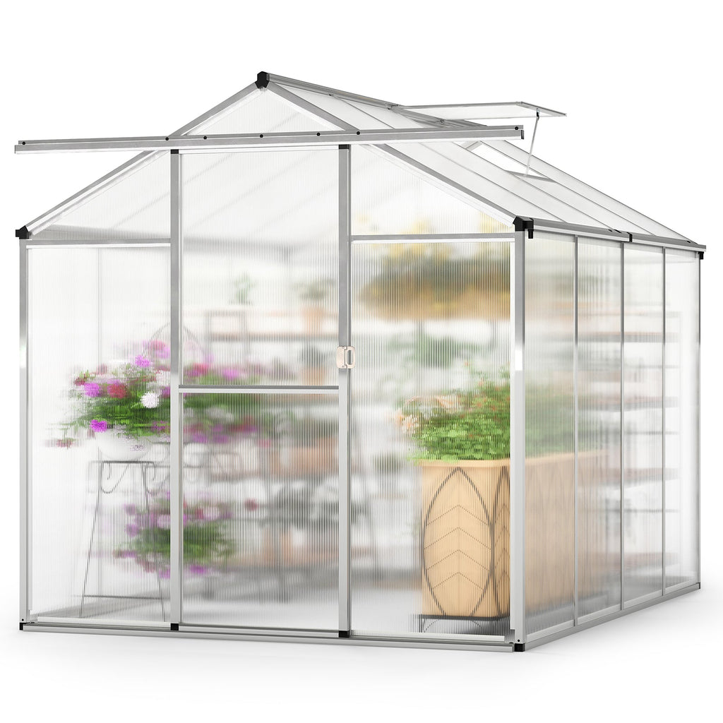 Large Walk-in Greehouse with Rain Gutters and Polycarbonate Panels-8 FT