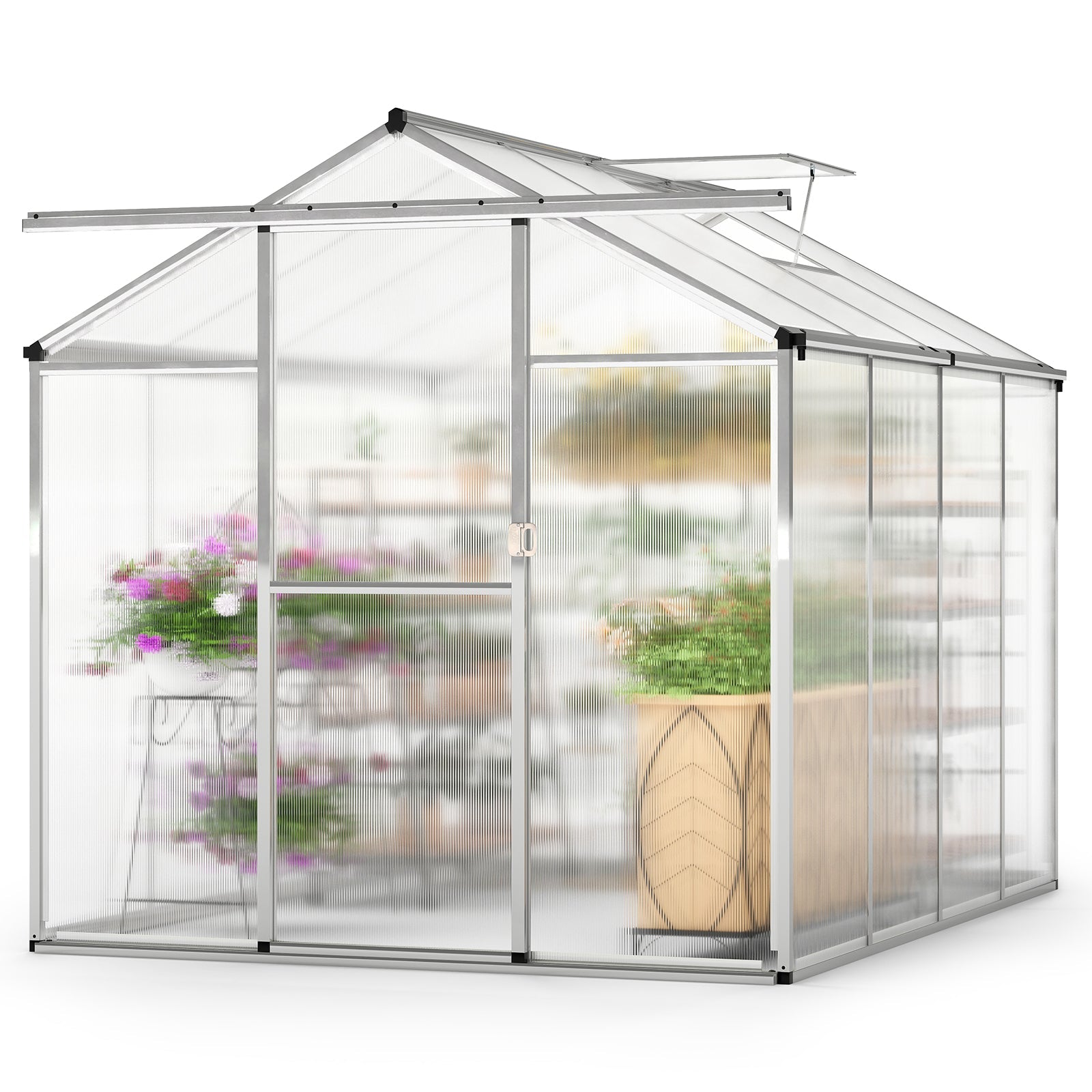 Large Walk-in Greehouse with Rain Gutters and Polycarbonate Panels-8 FT