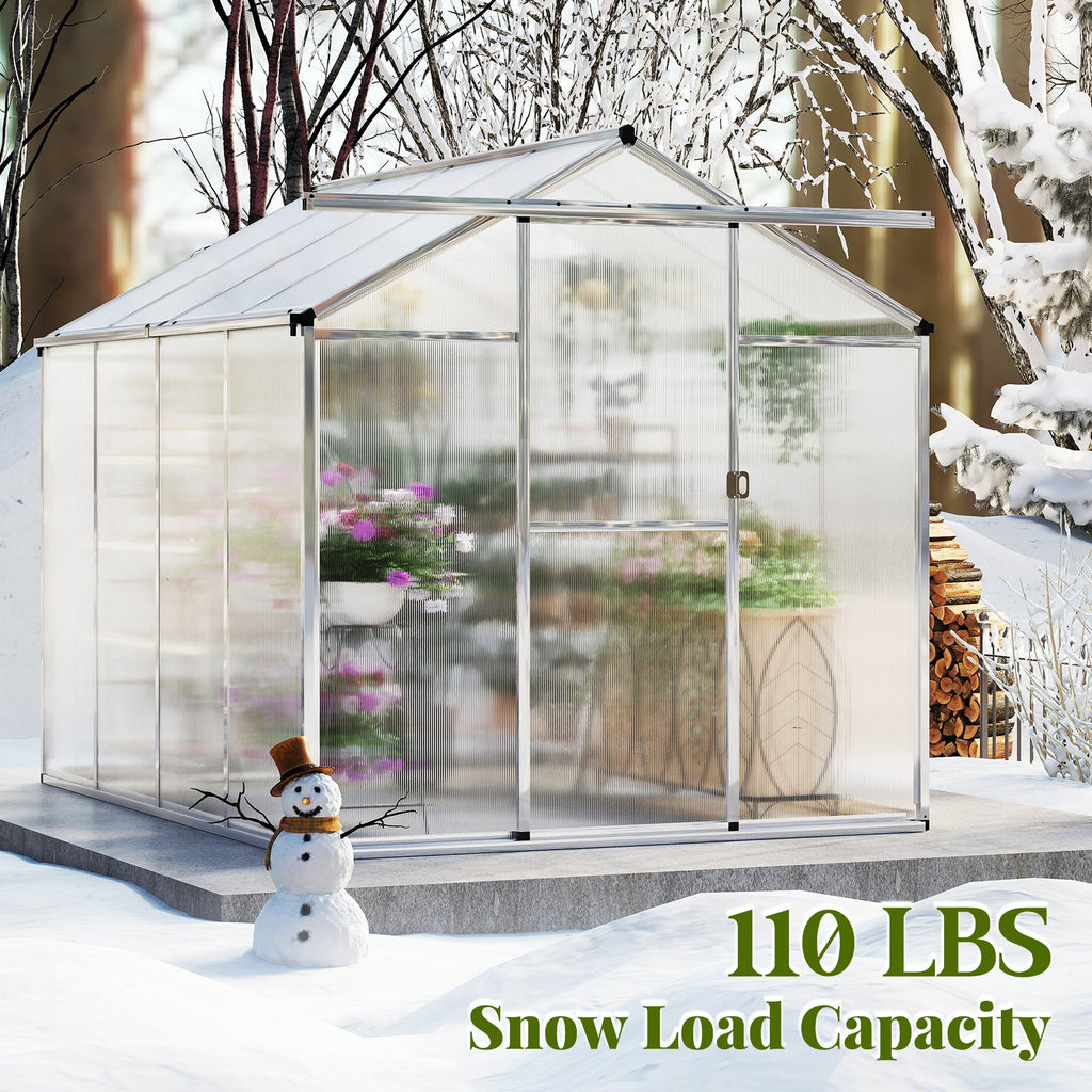 Large Walk-in Greehouse with Rain Gutters and Polycarbonate Panels-8 FT