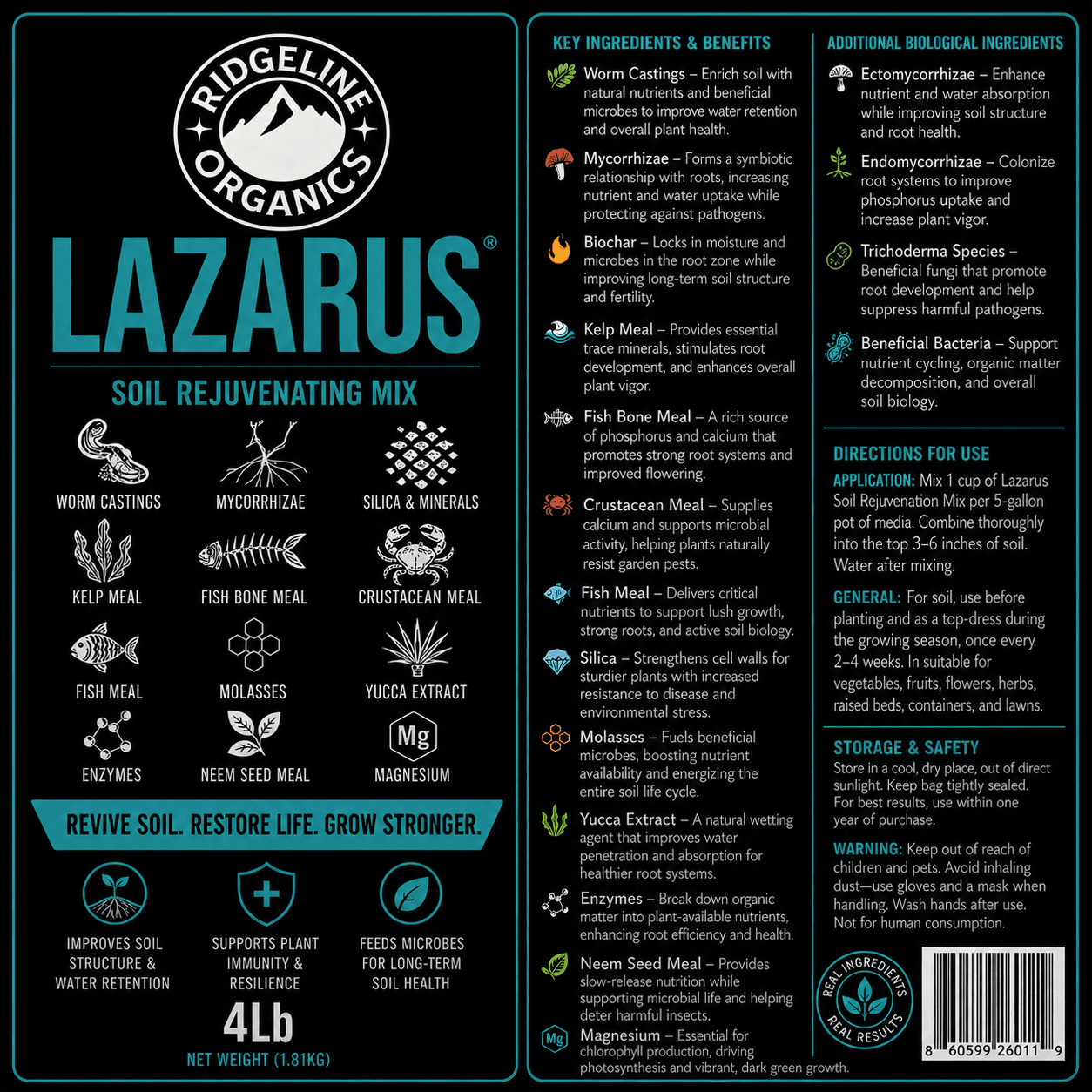 Ridgeline Organics Lazarus – Soil Rejuvenation & Conditioning Mix 4lb