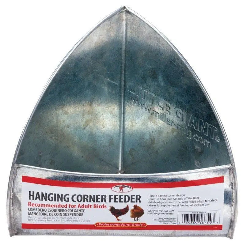 Little Giant Galvanized Hanging Corner Poultry Feeder Space-Saving Chicken Farm 2-Pack