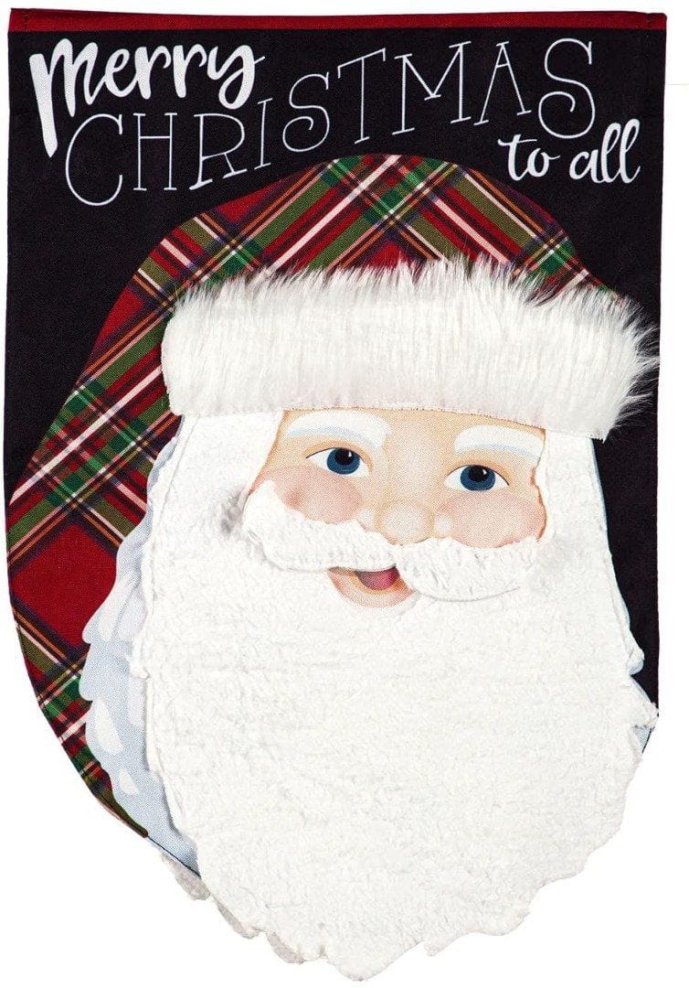 Merry Christmas Plaid Santa Garden Flag 2 Sided