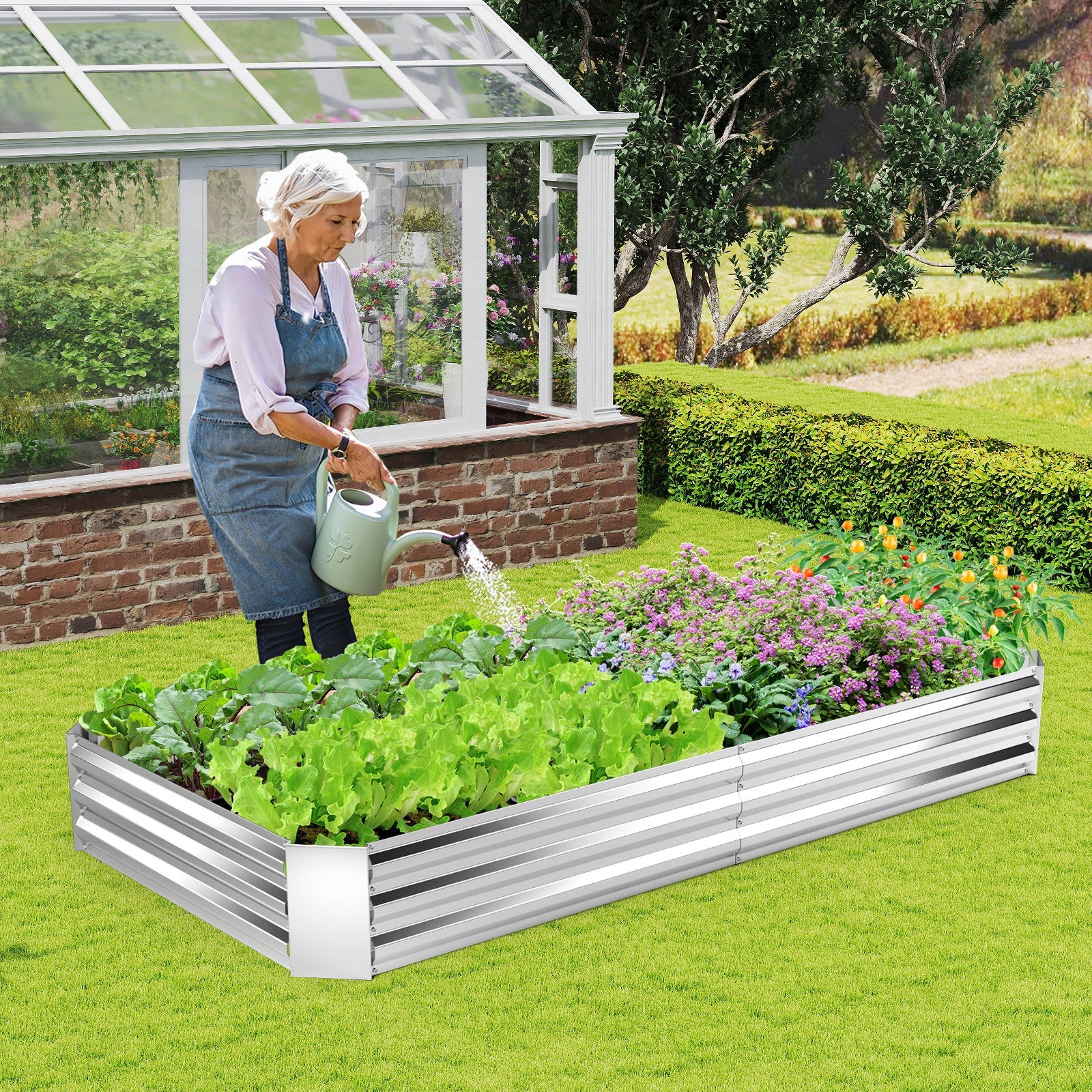 8x4 Metal Galvanized Raised Garden Bed with Open-Ended Base
