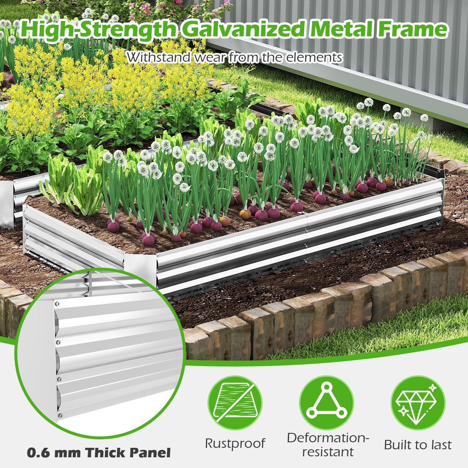 8x4 Metal Galvanized Raised Garden Bed with Open-Ended Base