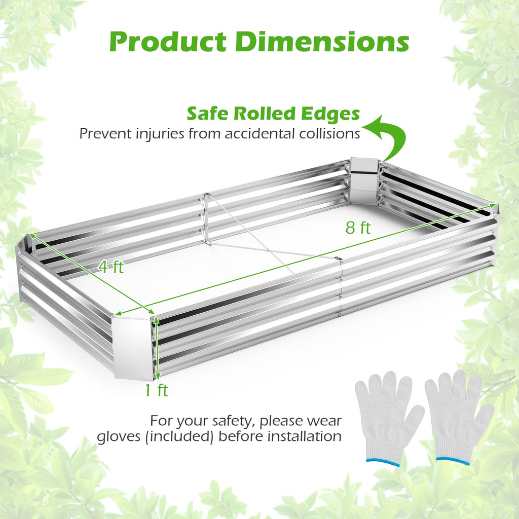 8x4 Metal Galvanized Raised Garden Bed with Open-Ended Base
