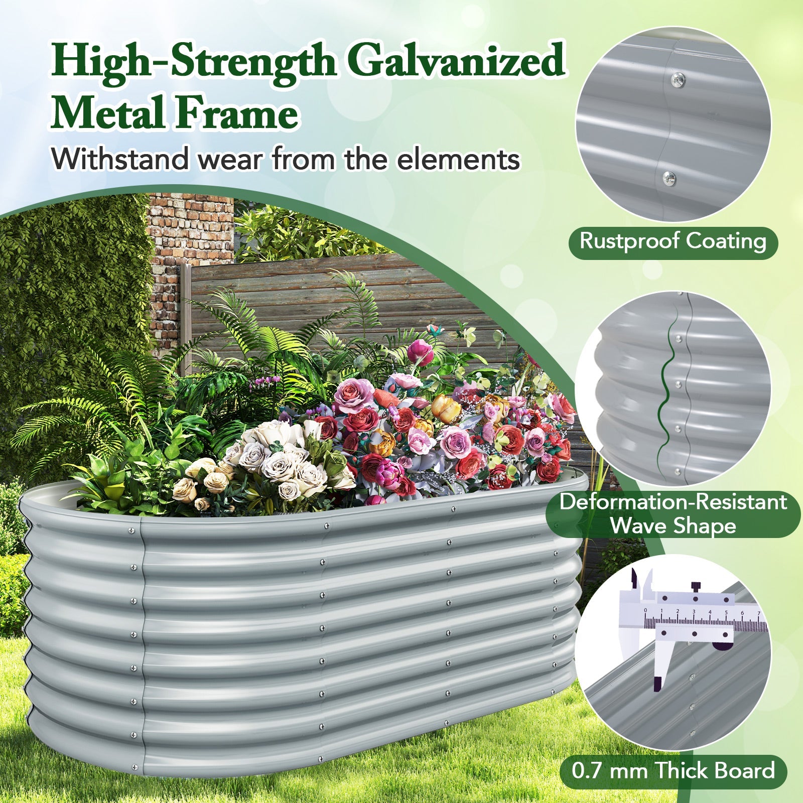 5x3x2 Metal Oval Raised Garden Bed with Open Bottom Design