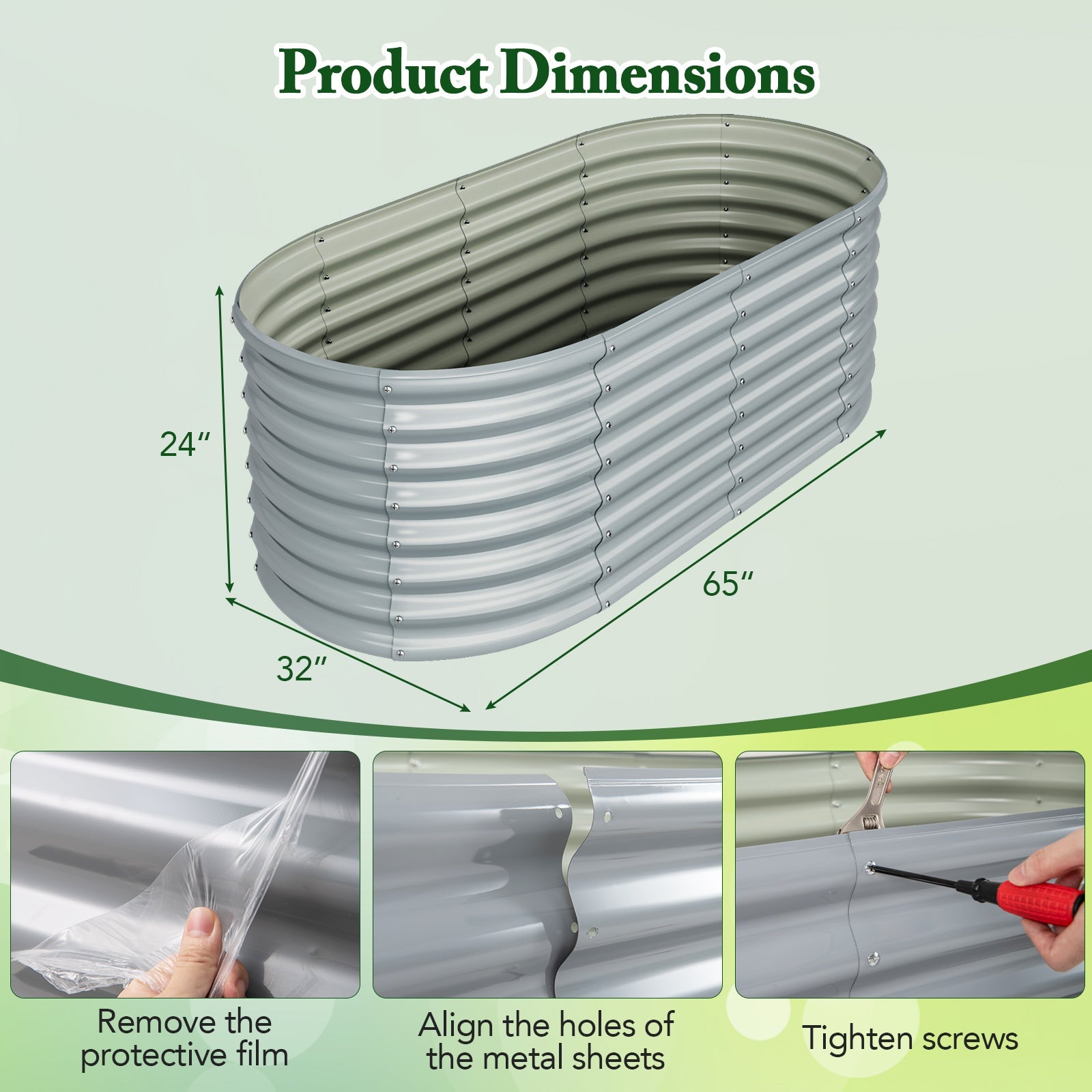 5x3x2 Metal Oval Raised Garden Bed with Open Bottom Design