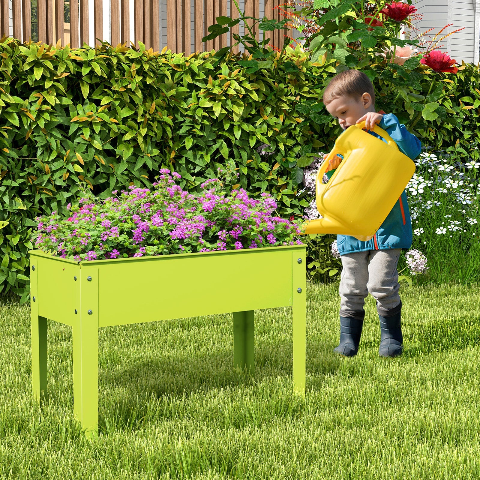 24x11x18 Green Metal Raised Garden Bed with Legs and Drainage Hole