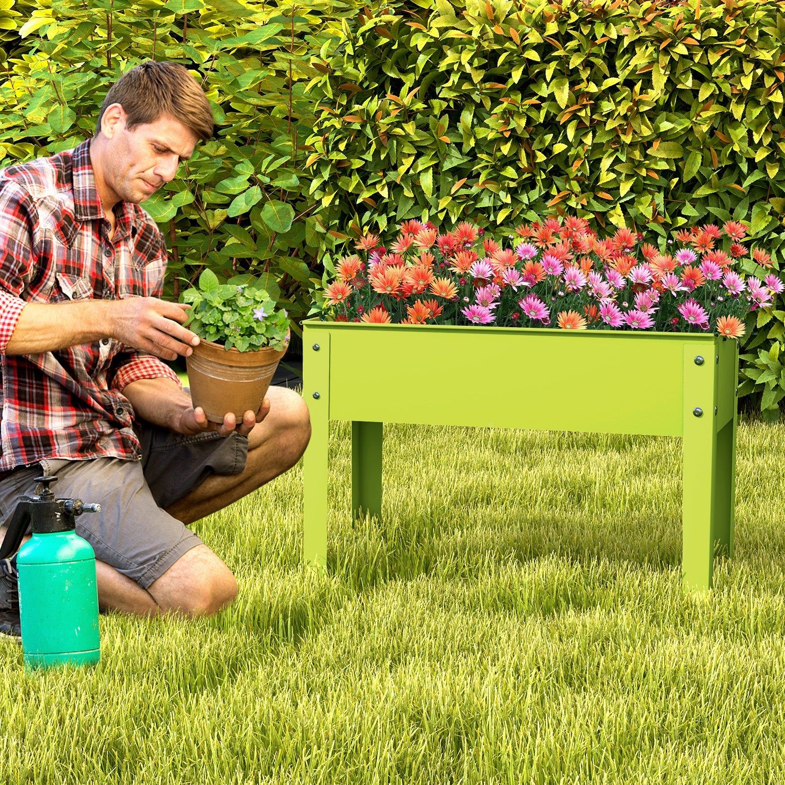 24x11x18 Green Metal Raised Garden Bed with Legs and Drainage Hole
