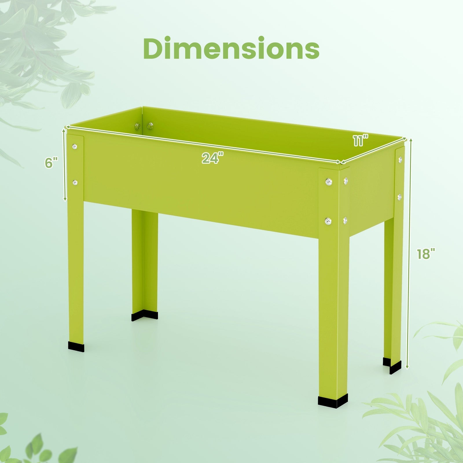 24x11x18 Green Metal Raised Garden Bed with Legs and Drainage Hole