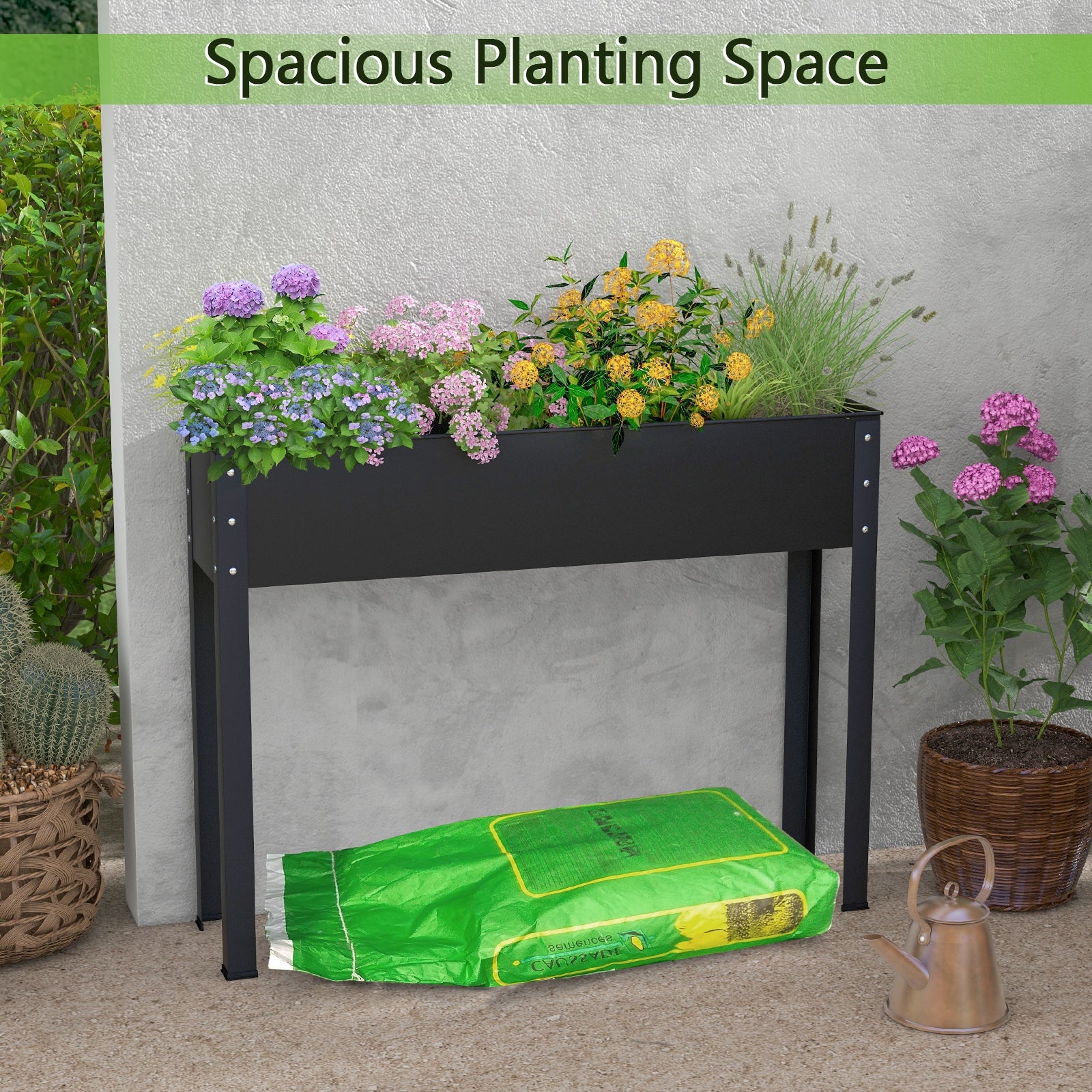 40x11x31.5 Metal Raised Garden Bed with Legs and Drainage Hole
