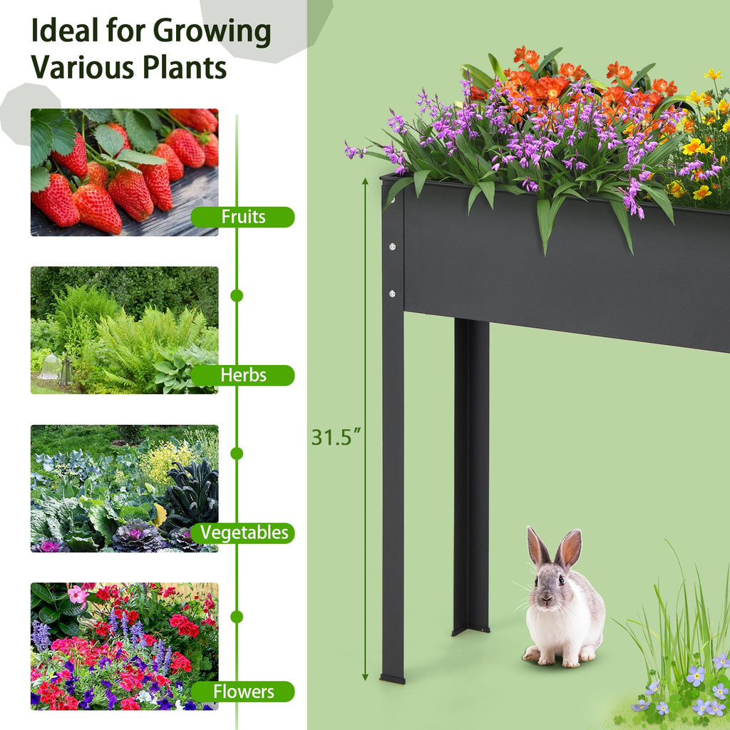40x11x31.5 Metal Raised Garden Bed with Legs and Drainage Hole