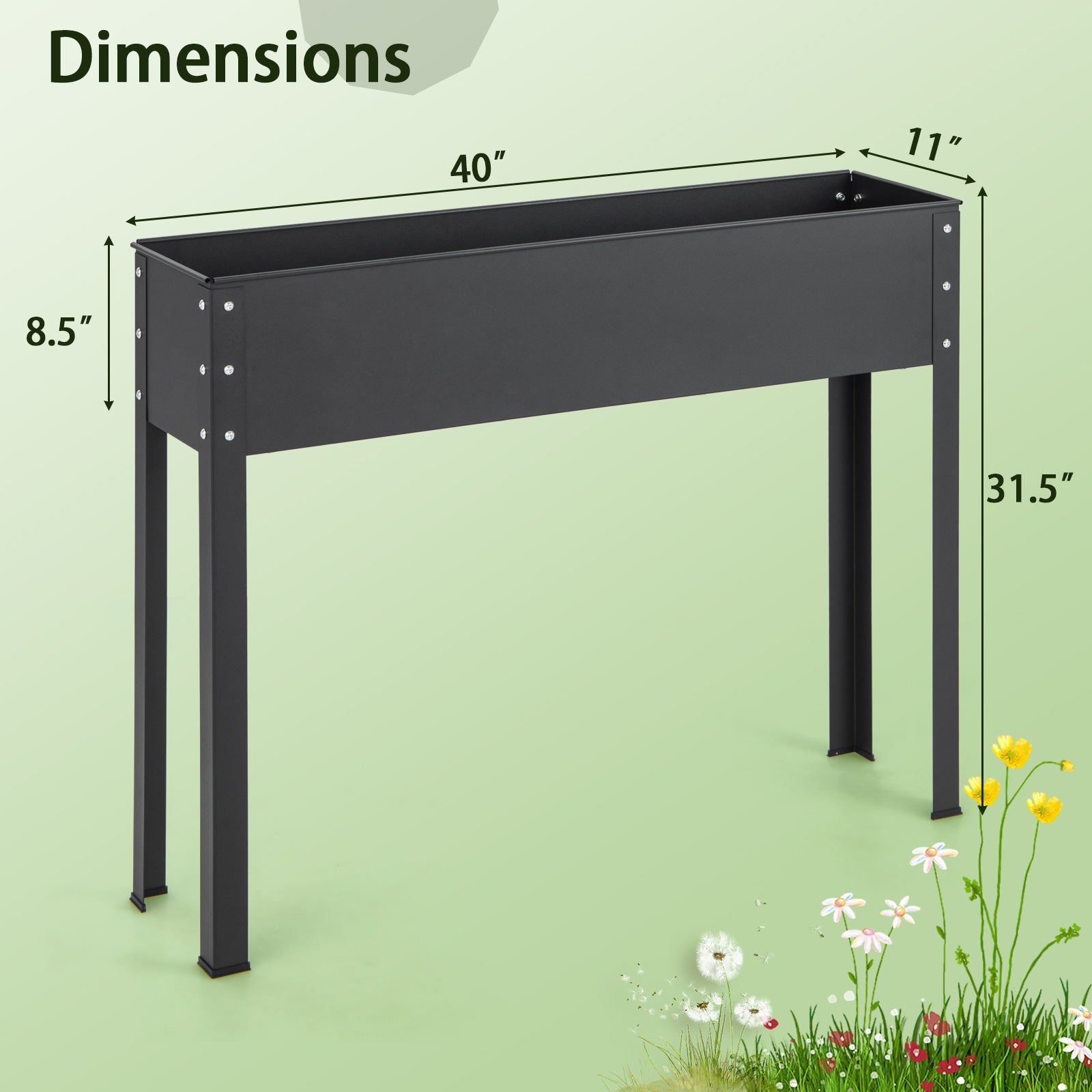 40x11x31.5 Metal Raised Garden Bed with Legs and Drainage Hole