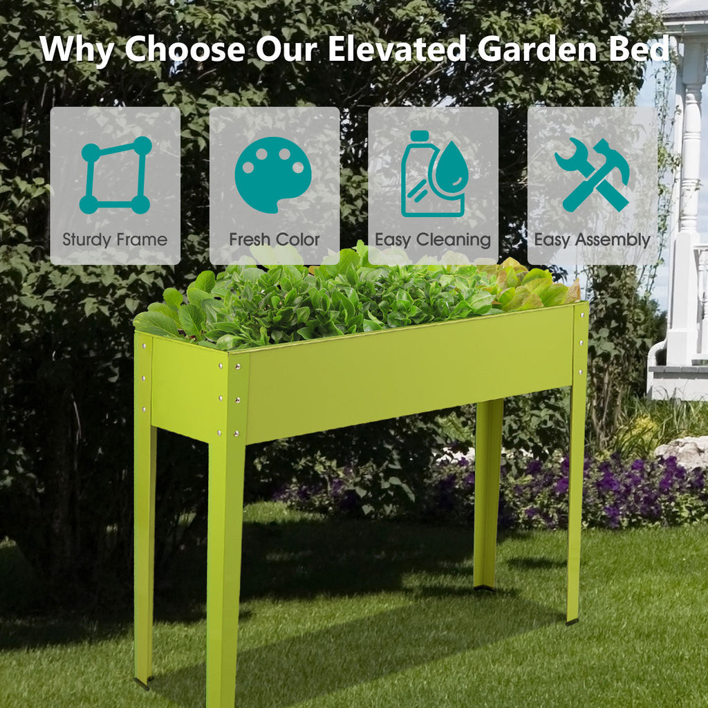 40x11x31.5 Green Metal Raised Garden Bed with Legs and Drainage Hole
