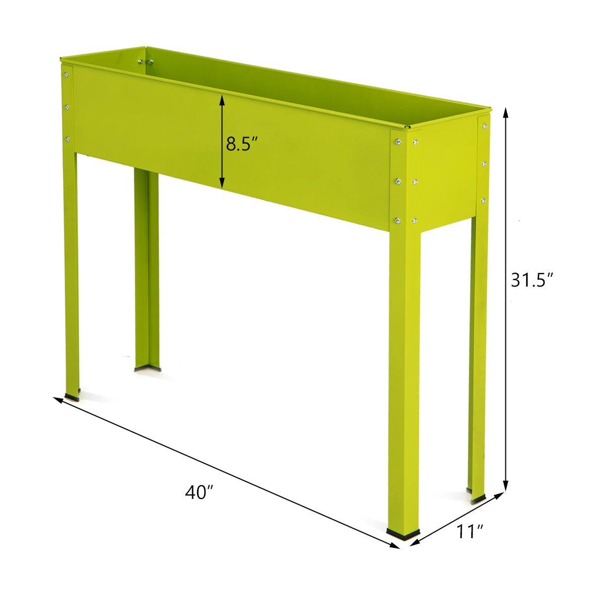 40x11x31.5 Green Metal Raised Garden Bed with Legs and Drainage Hole