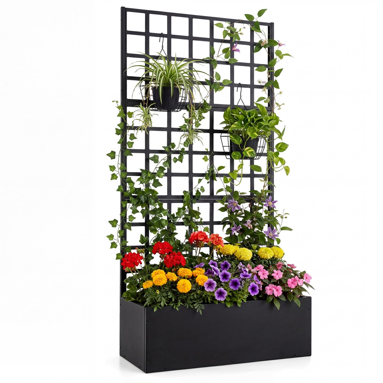 Metal Raised Garden Bed with Trellis and Drainage Holes for Climbing Plants