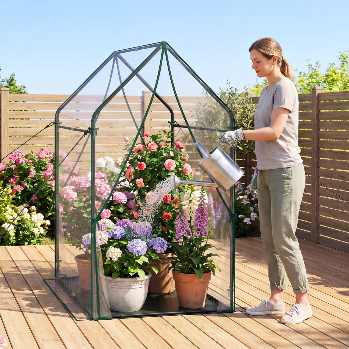 Mini Greenhouse with Metal Frame and Waterproof Cover