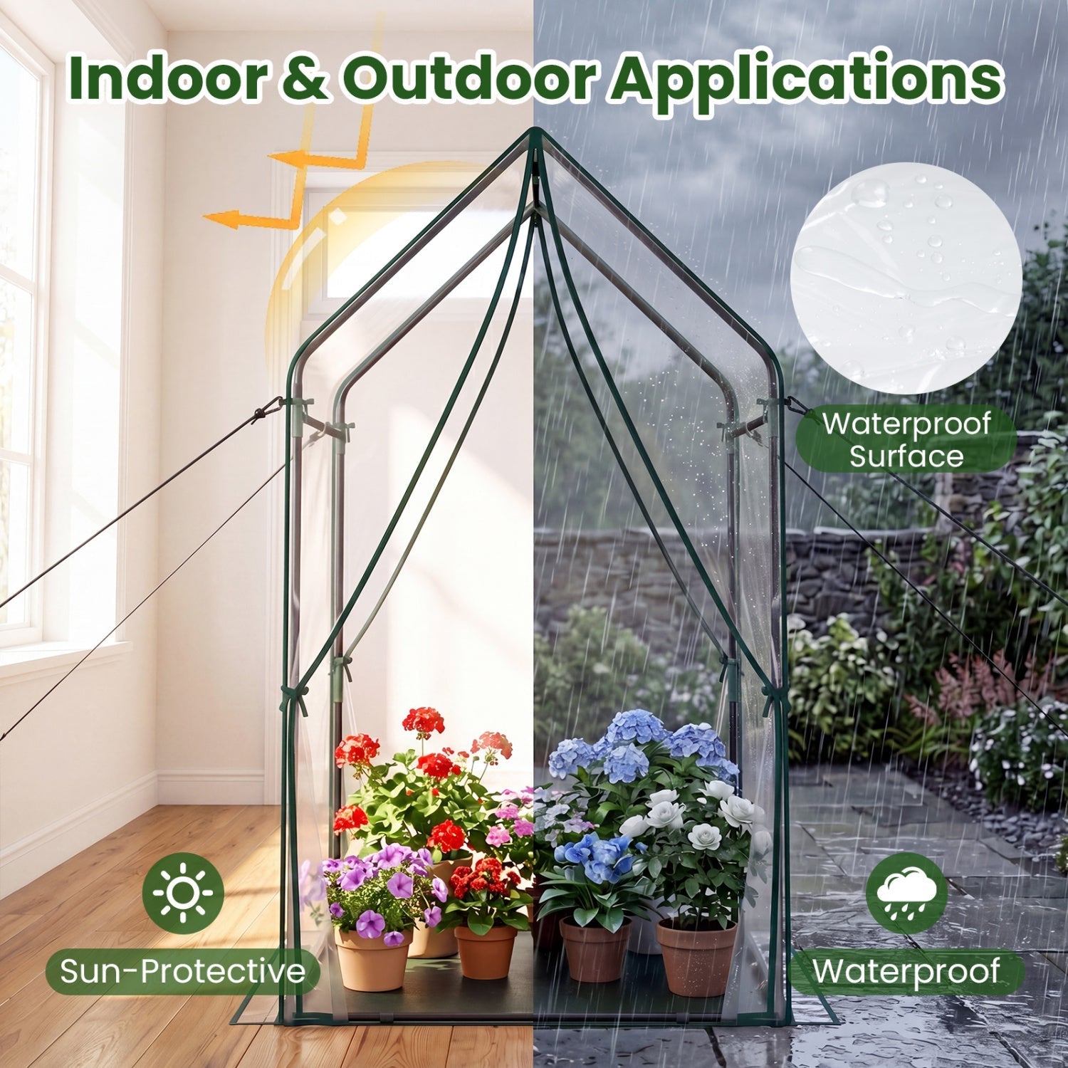Mini Greenhouse with Metal Frame and Waterproof Cover