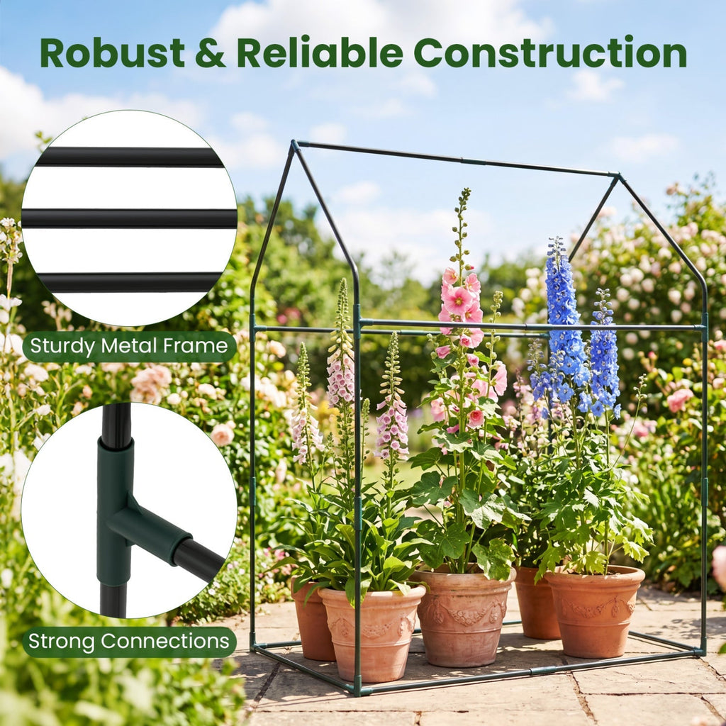Mini Greenhouse with Metal Frame and Waterproof Cover