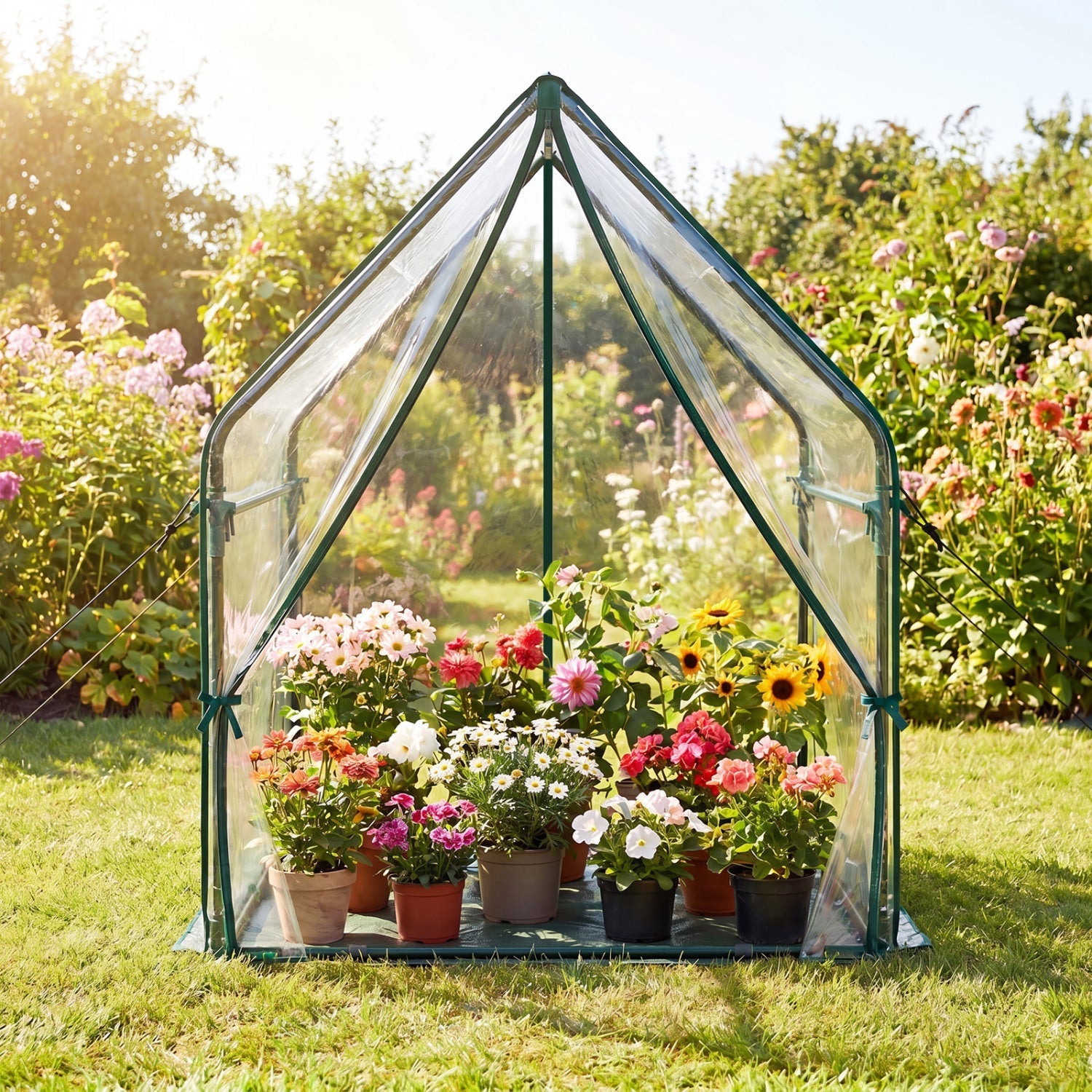 Mini Greenhouse with Metal Frame and Waterproof Cover