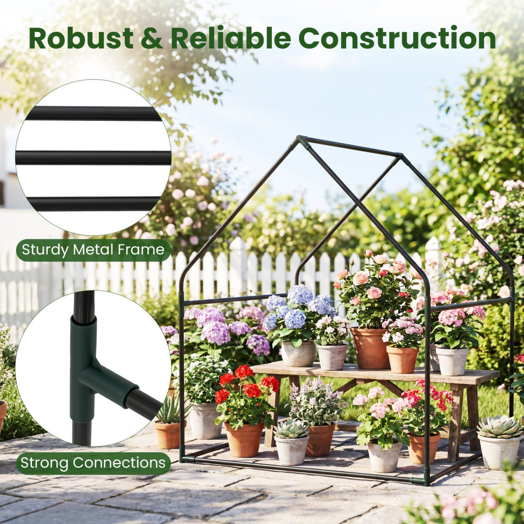 Mini Greenhouse with Metal Frame and Waterproof Cover