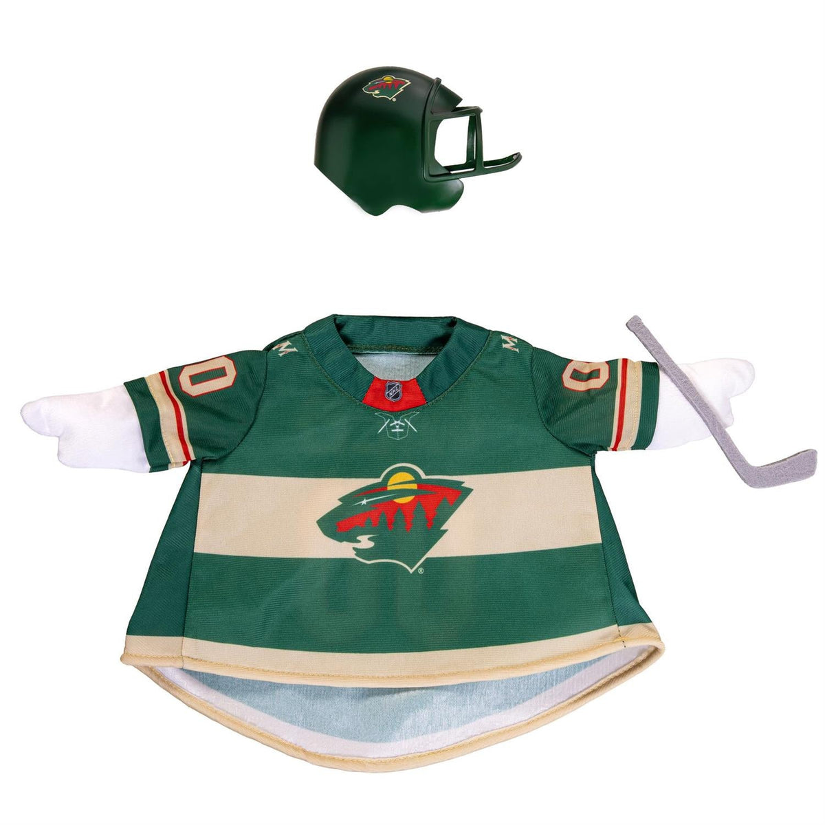 Minnesota Wild Porch Goose Outfit with Helmet and Hockey Stick for 21-Inch Goose