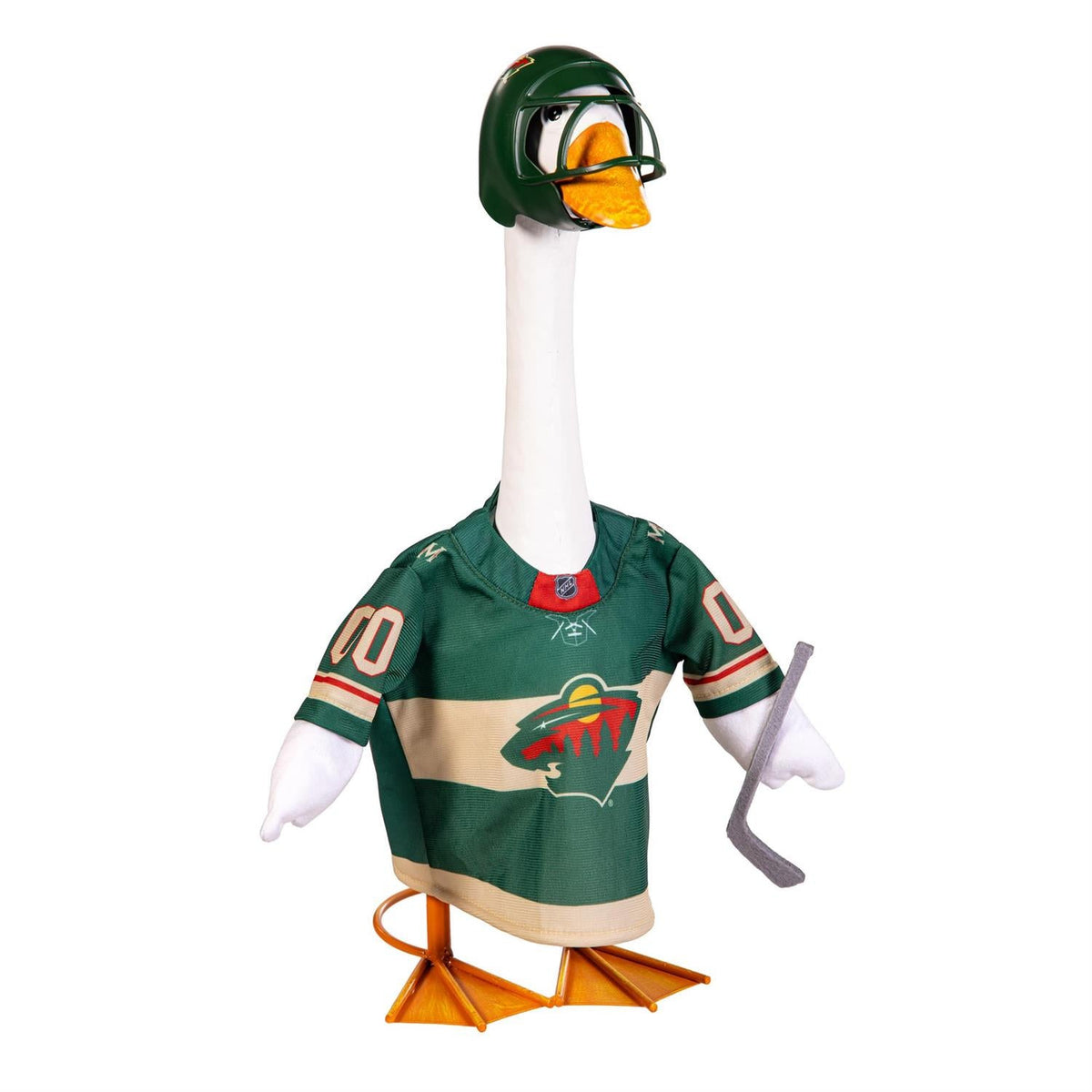 Minnesota Wild Porch Goose Outfit with Helmet and Hockey Stick for 21-Inch Goose