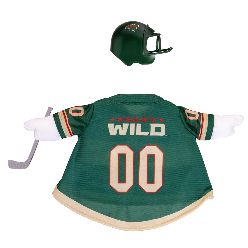Minnesota Wild Porch Goose Outfit with Helmet and Hockey Stick for 21-Inch Goose