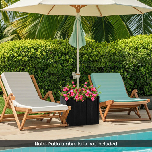 2-in-1 Outdoor Umbrella Base Planter Patio Umbrella Stand with Flower Box-Black