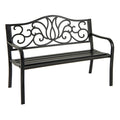 50 Inches Outdoor Garden Bench with Floral Design Backrest and Slatted Seat-Black
