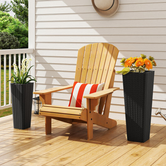 Rattan Tall Planter Set of 2 Outdoor Large Tapered Planters with Removable Inner Trays-Black