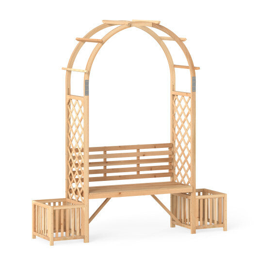 Garden Bench Arbor Arch Wooden Garden Arbor for Climbing Plants-Natural