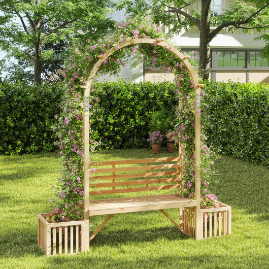 Garden Bench Arbor Arch Wooden Garden Arbor for Climbing Plants-Natural