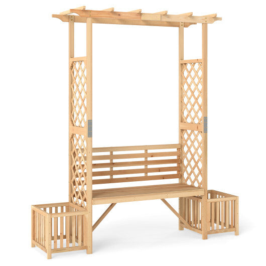 Patio Garden Bench Arbor ArchOutdoor Wood Decorative Seating-Natural