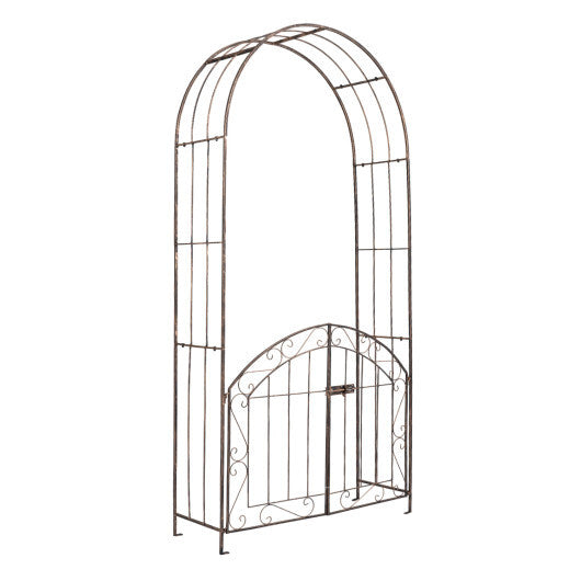 Heavy-Duty Metal Garden Arch with Gate and Safety Latch-Bronze