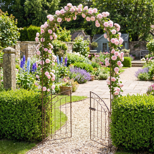 Heavy-Duty Metal Garden Arch with Gate and Safety Latch-Bronze