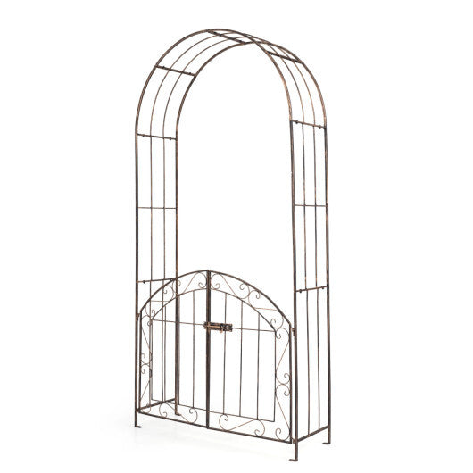 Heavy-Duty Metal Garden Arch with Gate and Safety Latch-Bronze