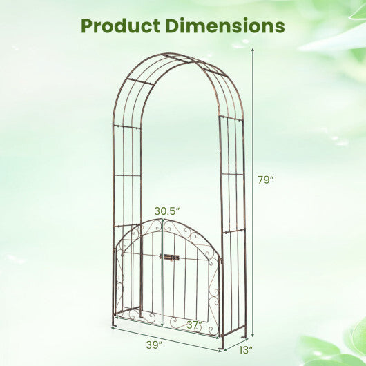 Heavy-Duty Metal Garden Arch with Gate and Safety Latch-Bronze