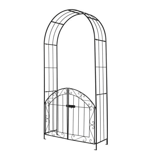 Heavy-Duty Metal Garden Arch with Gate and Safety Latch-Bronze